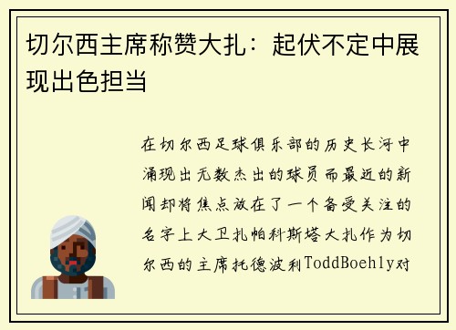 切尔西主席称赞大扎：起伏不定中展现出色担当